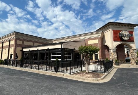 Commercial Exterior Painting Before Photo view of seating area