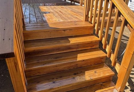 stained wooden deck steps