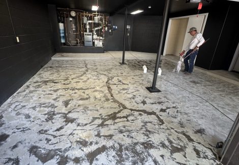 garage floor prepped for epoxy process