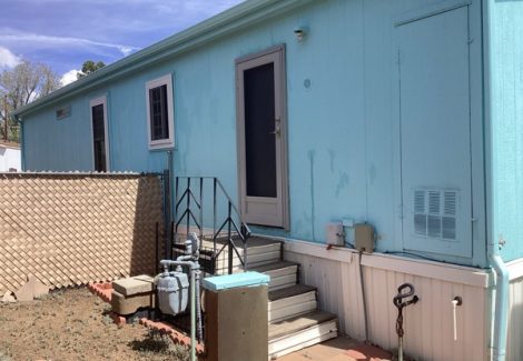 blue modular house exterior