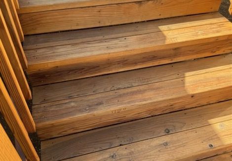 stained wooden deck steps
