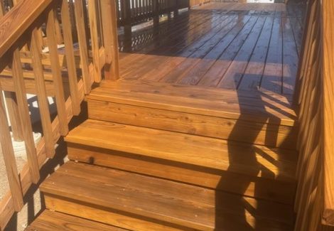 stained wooden deck steps