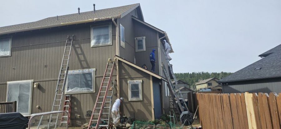 painters with ladders against brown house exterior Preview Image 8