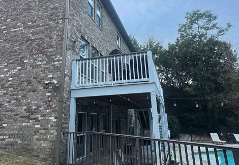 raised deck on back of brick house