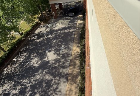 roof of stucco and brick commercial building