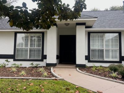 white house exterior with black trim