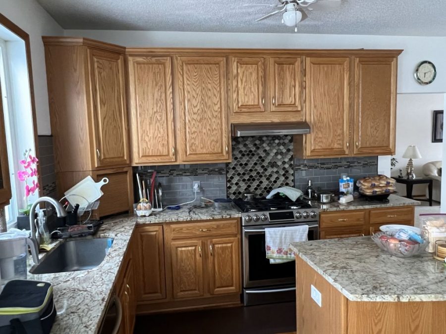 kitchen with wood stain cabinets and island Preview Image 2