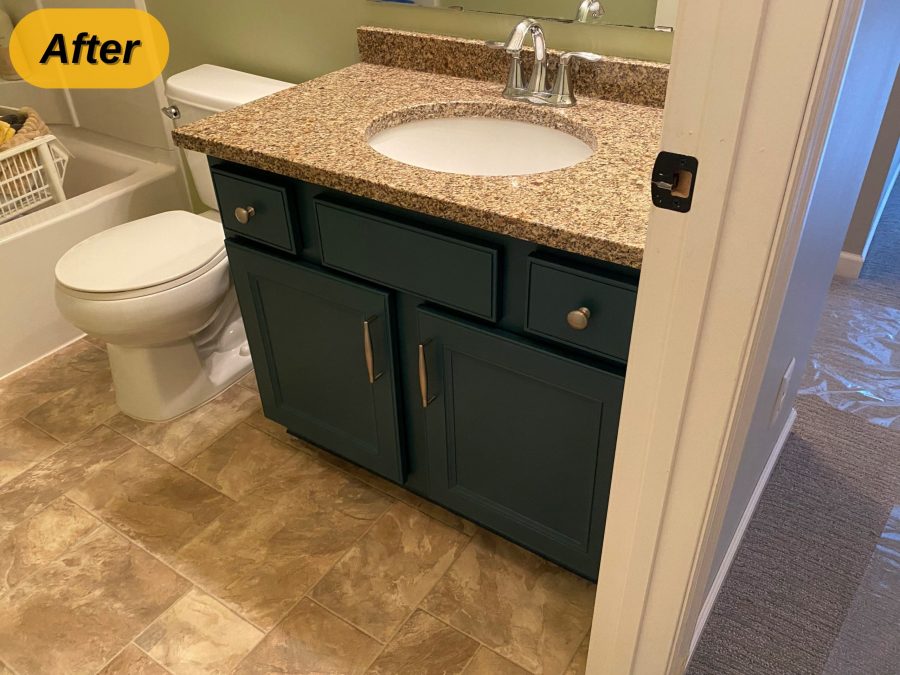 blue painted single sink bathroom vanity Preview Image 2