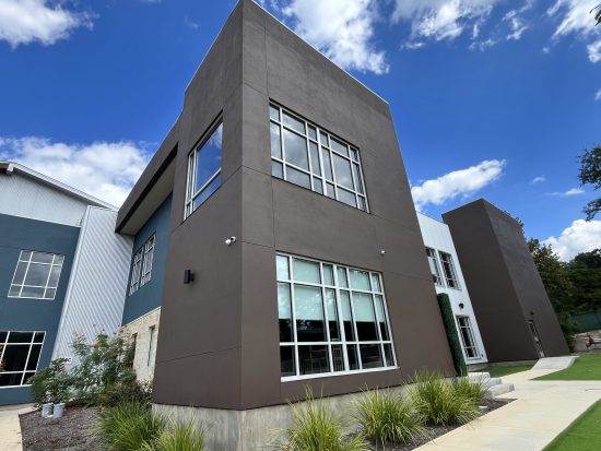 exterior of painted event center buildings
