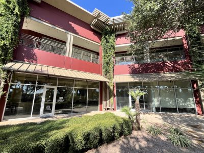 shopping center exterior walls painted red