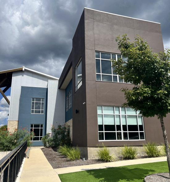 exterior of painted event center buildings