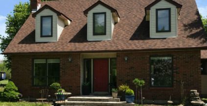 Exterior House Painting – Soft Cream with Dark Trim and Red Door ...