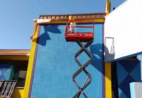 crew on lift - commercial retail exterior in buena park ca