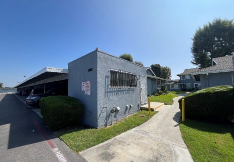 utility building at apartment complex after repainting