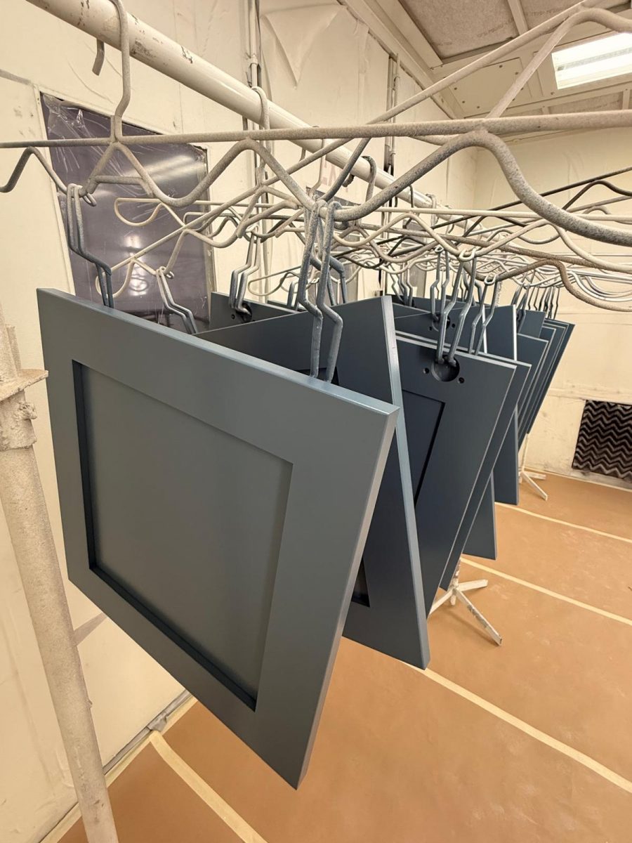 blue painted cabinet doors on drying rack Preview Image 5