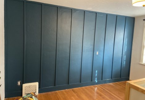 Wood Paneled Blue Accent Wall