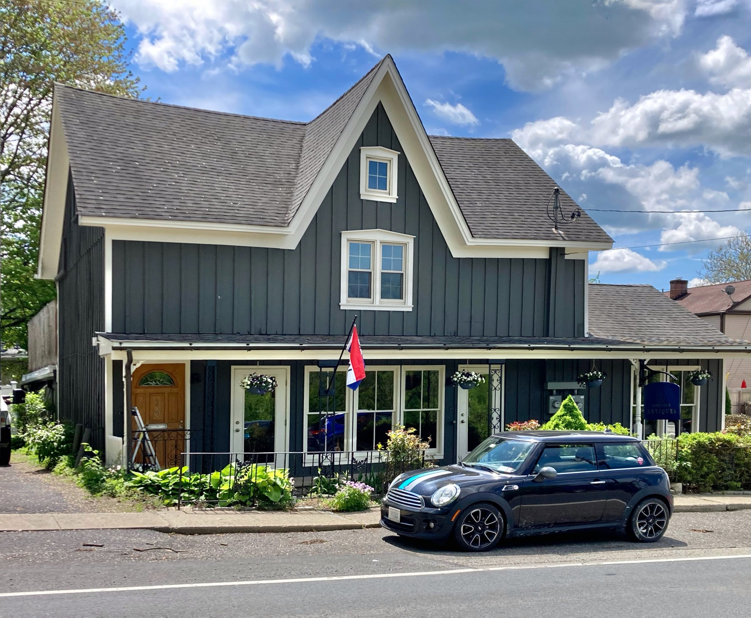 Front angle of Rabbit Hole Antiques after exterior project