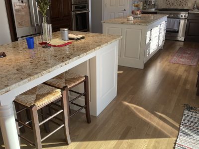 We repainted a pair of kitchen islands in Barrington.