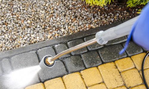 Power Washing a Stone Walkway