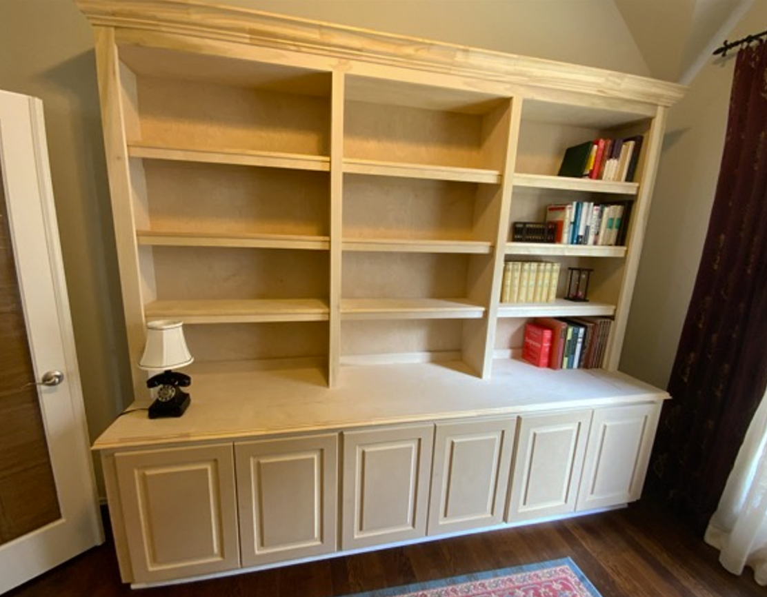 bookcase and cabinets before and after