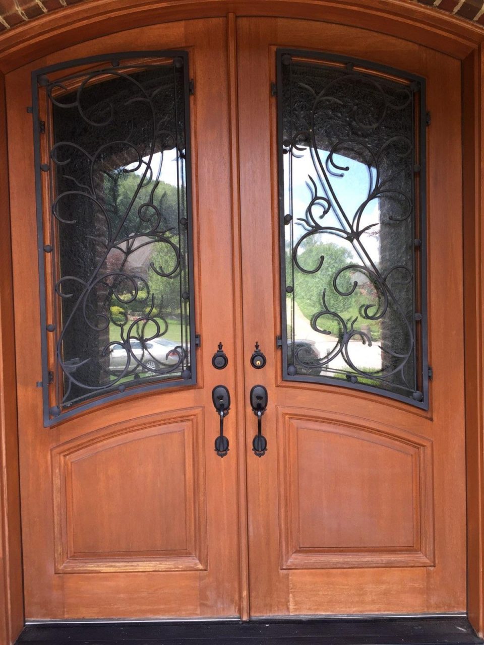 Stained entry door before