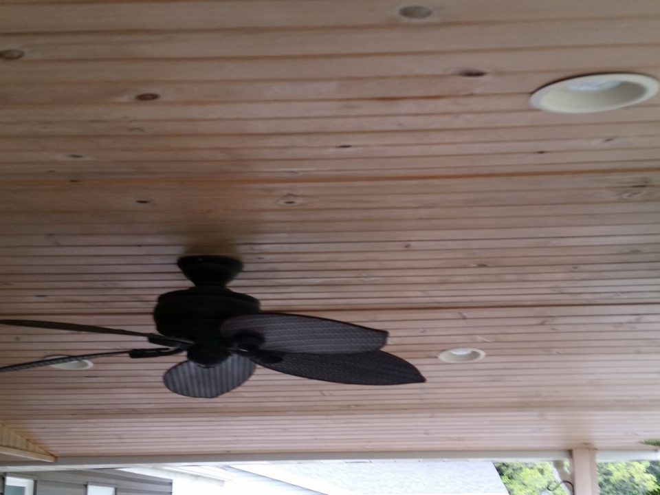 Patio wood ceiling before picture