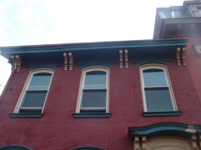 Window trim on brick exterior