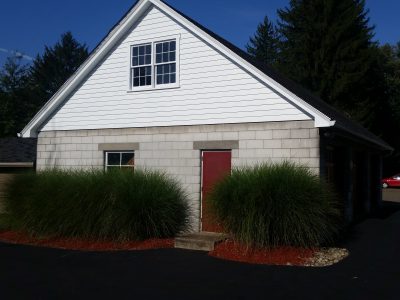 Exterior white trim and gable