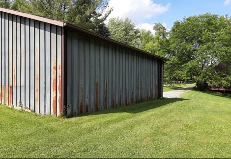 rusted garage exterior