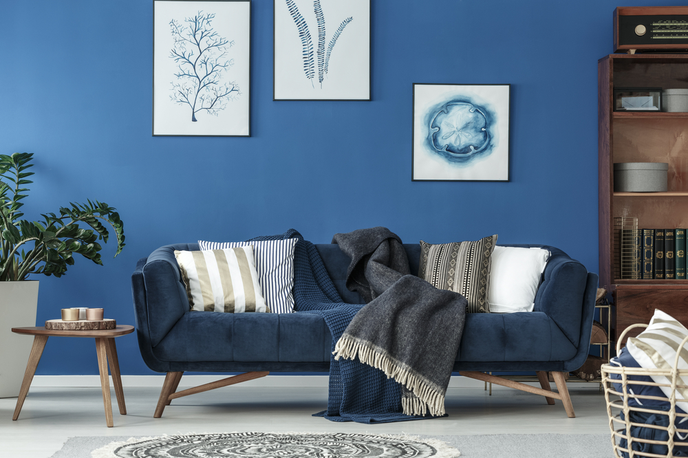 Blue Living Room with Wall Art