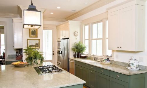 Sage Green Cabinets and Light Counter Tops