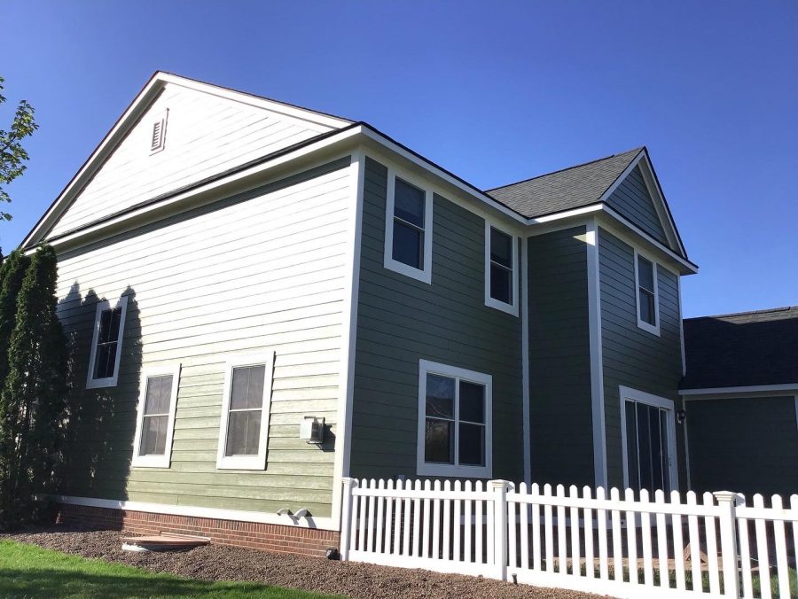 Green Siding Paint with White Trim