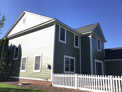 Green Siding Paint with White Trim