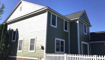 Green Siding Paint with White Trim