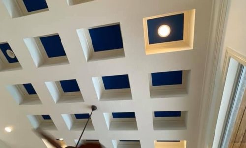 Blue and White Coffered Ceiling