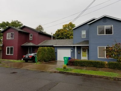 red and blue exterior painting done on a home in OR