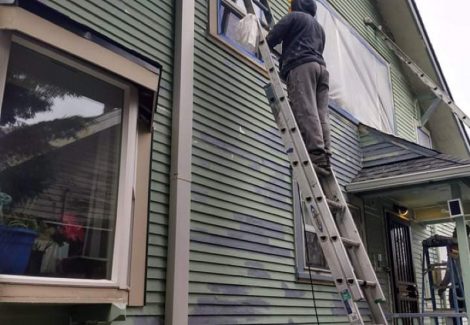 kenton home before paint job seafoam green chipping paint