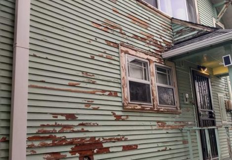 kenton home before paint job seafoam green chipping paint