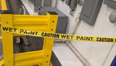 repainted yellow safety bollards