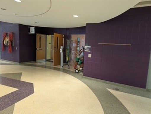 lobby with dark purple painted walls