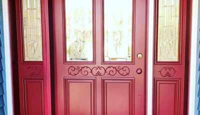 Exterior Door Painting with Red Paint