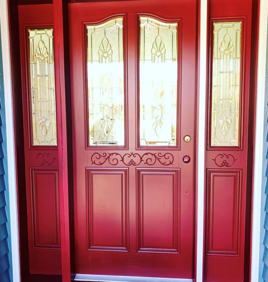 Exterior Door Painting with Red Paint