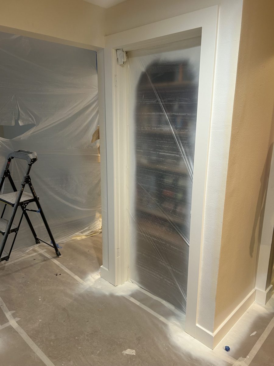 closet door covered with plastic for painting Preview Image 9