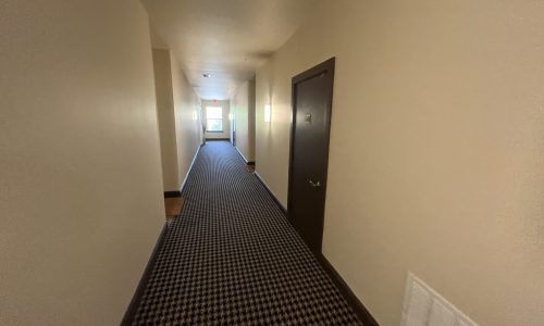 Before Photo of Door Trim and Hallway Interionr