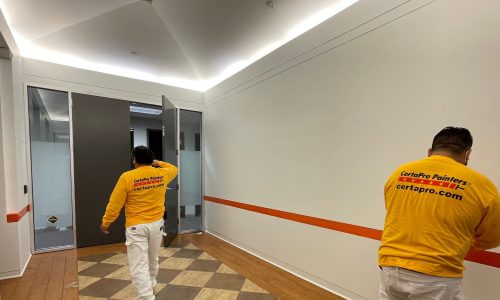 Commercial Interior Paint of a Highlighted Red Line Across the Interior Walls