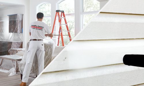 certapro employee covering furniture for painting