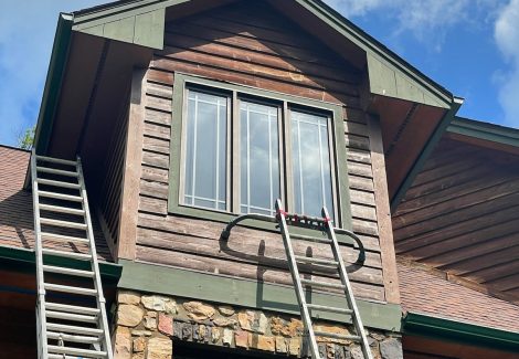 residential home exterior during paint project