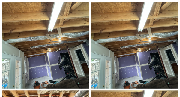 semi finsihed basement prior to being painted tricorn black