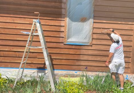 residential house exterior during painting