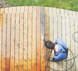 deck being power washed in Rock Hill before restaining